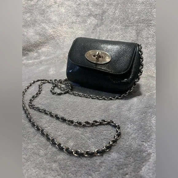Mulberry Mini Lily Black Pebbled Leather Crossbody on Chain - Picture 2 of 12